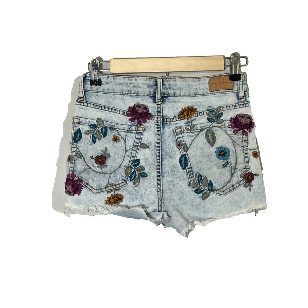Retro Floral Embroidered Micro Mini Denim Jean Shorts 4 Boho Indie Festival 90s